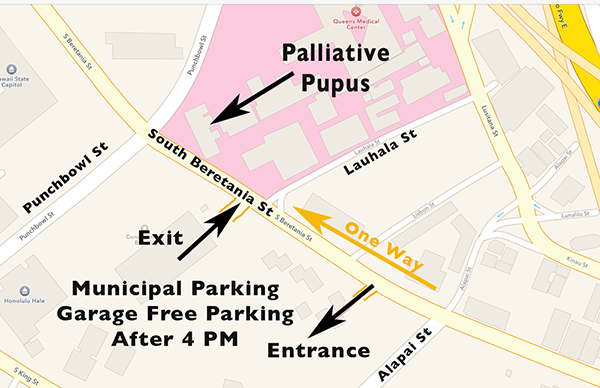 Map with parking tips for QCC in Honolulu